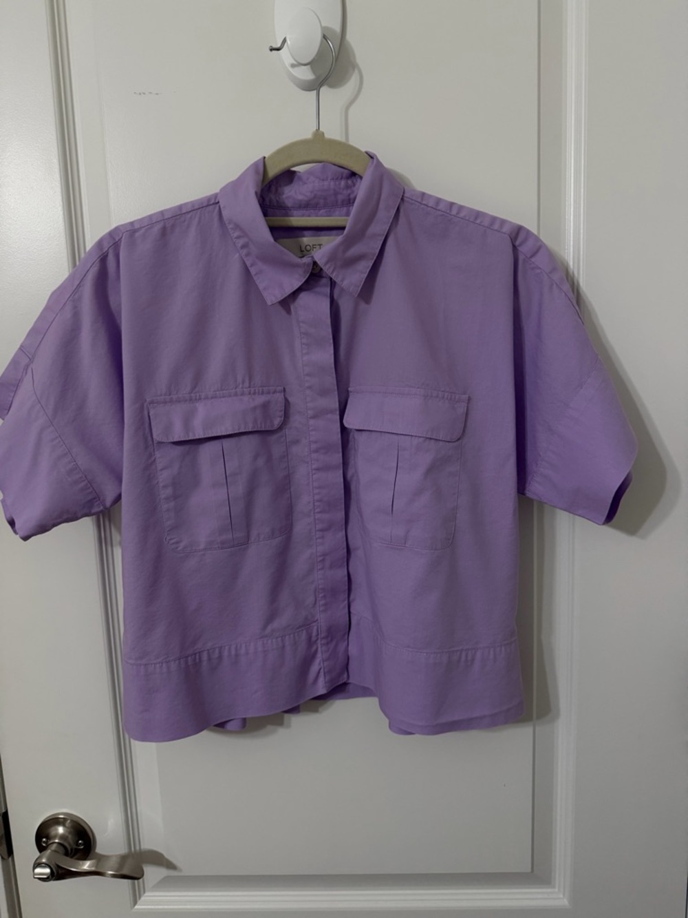 LOFT Lilac Cropped Collared Button-Up Shirt